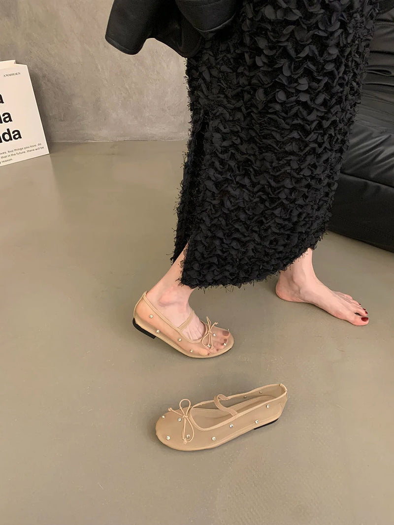 Flat Shoes Mesh Mary Jane Shoes Soft Sole Outdoor Dress Ballerinas