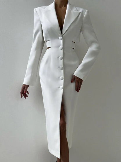 Suit Long Dresses Slim Backless Single Breasted Lapel Dress Lady Autumn Versatile Office