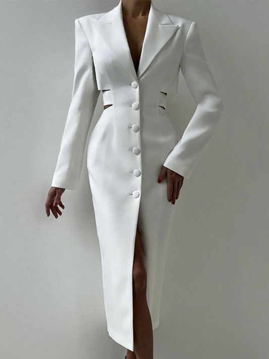 Suit Long Dresses Slim Backless Single Breasted Lapel Dress Lady Autumn Versatile Office