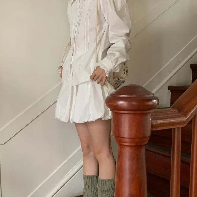High Street Color Loose Bud Skirt Spring New Korean All Match Pleated Aline Skirt