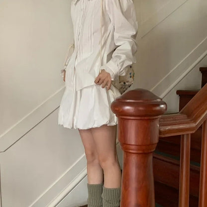 High Street Color Loose Bud Skirt Spring New Korean All Match Pleated Aline Skirt