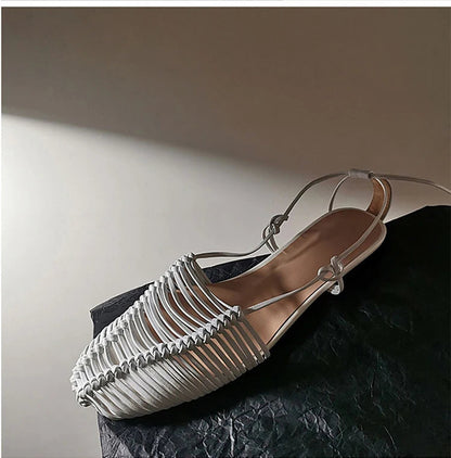 Woven Hollow Strap Sandals Roman Sandals Summer Flat Toe Comfortable Woven Sandals Holiday Party Shoes
