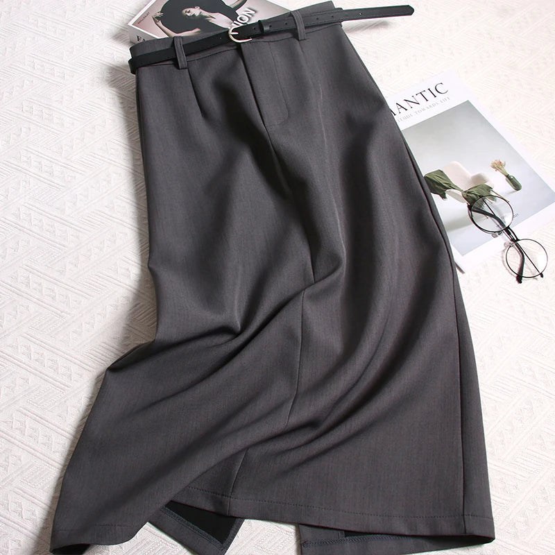 Spring Simple Long Skirts Aline Korean High Waist Faldas Mujer Office Lady Retro Skirt