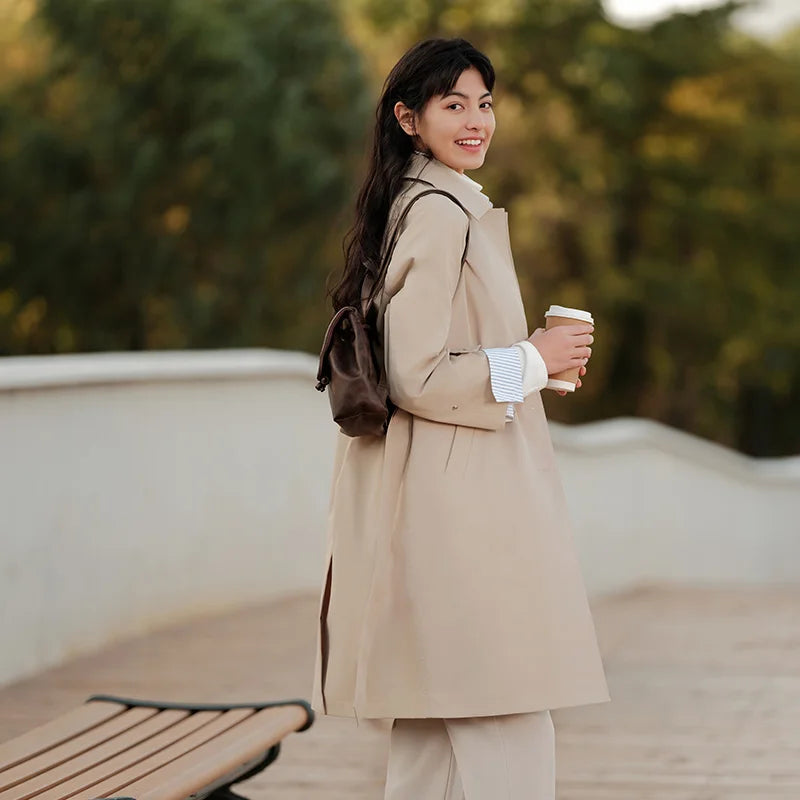 Trench Coat Long Waist Raglan Sleeve Lapel New Spring Loose Triple Protection Literary Khaki Coat