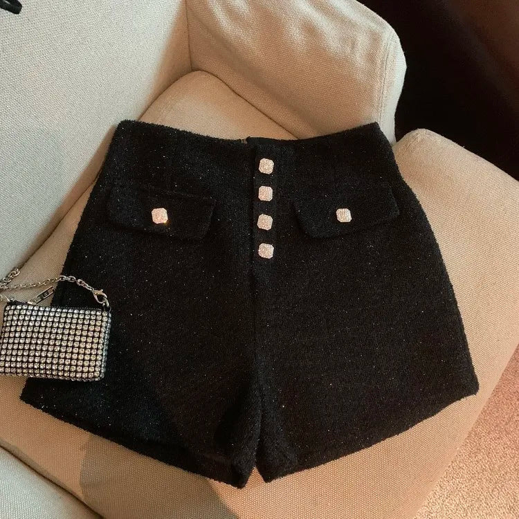 Sweet Hot Girl High Waisted Single Breasted Shorts for Autumn and Winter Aline Shorts Female Clothes