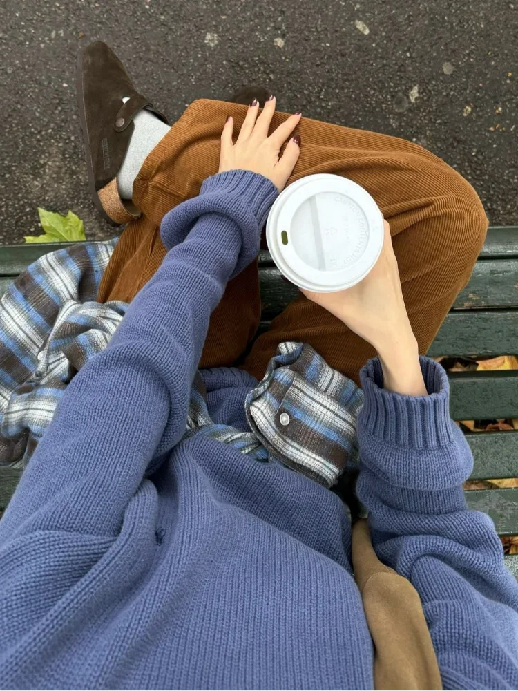 Round Neck Loose Thicken Knit Pullover Long Sleeves Wool Sweater Autumn New Winter Lady Knitwear