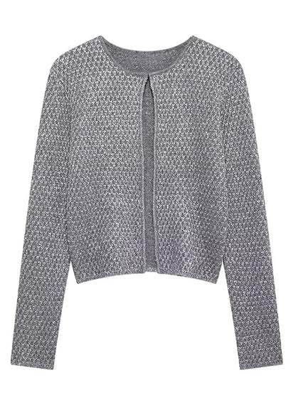 Slim Sequin O Neck Knitted Cardigan Long Sleeve Single Breasted One Button Sweater Spring Lady New Commute Knitwear