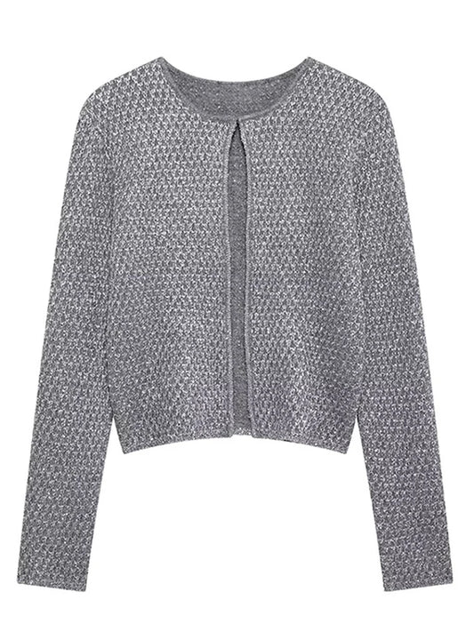 Slim Sequin O Neck Knitted Cardigan Long Sleeve Single Breasted One Button Sweater Spring Lady New Commute Knitwear