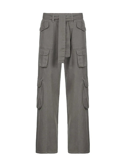Woman Allmatch Jeans Denim Pants Cargo Pants Multiple Pockets Tunic Trousers Low Waist Baggy Ins
