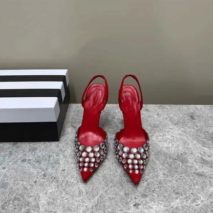 New Super Rhinestone Shallow Stiletto Pointed Shoes Roman Cutout High Heeled Sandals