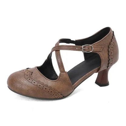 Cross Sandals Buckle High Heels Black Shoes for Round Toe Highheeled Beige Spring Elastic Band Comfort