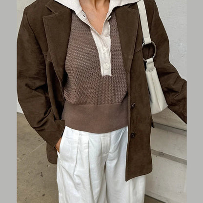 Turn Down Collar Suit Jacket for Long Sleeve Single Breasted Female Coats Autumn Office Suits