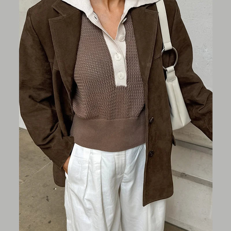 Turn Down Collar Suit Jacket for Long Sleeve Single Breasted Female Coats Autumn Office Suits