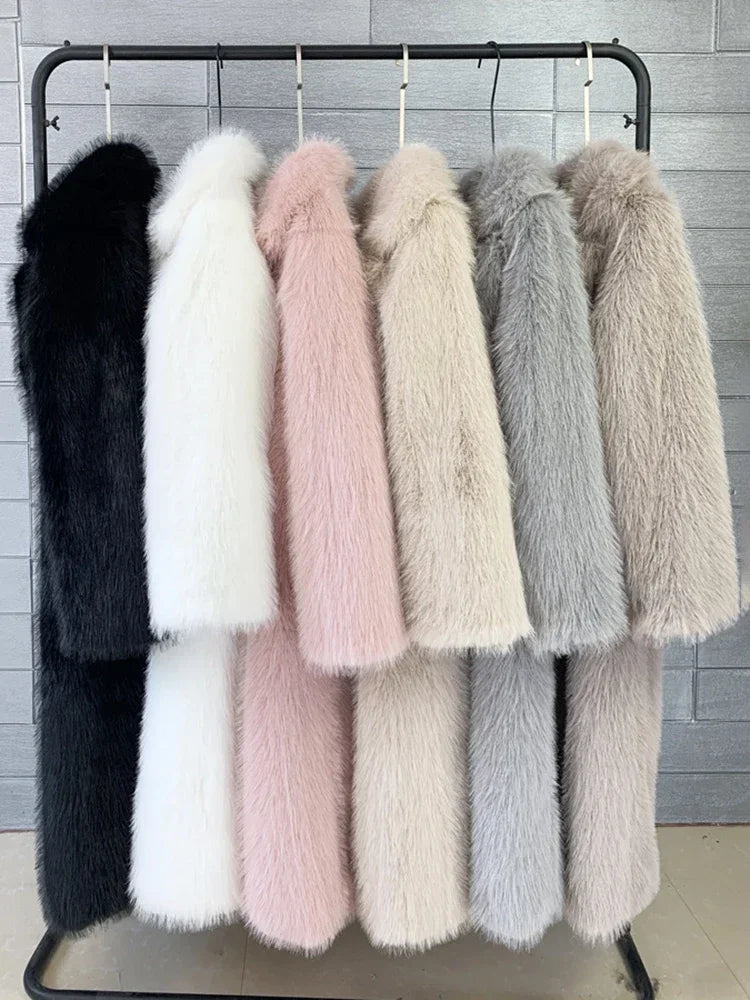 Winter Fur Feather Loose Overcoat ’s Pocket Commute Jacket Patchwork Coat