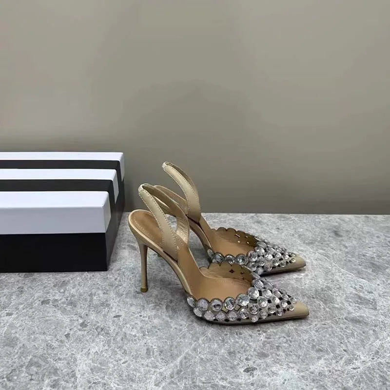New Super Rhinestone Shallow Stiletto Pointed Shoes Roman Cutout High Heeled Sandals