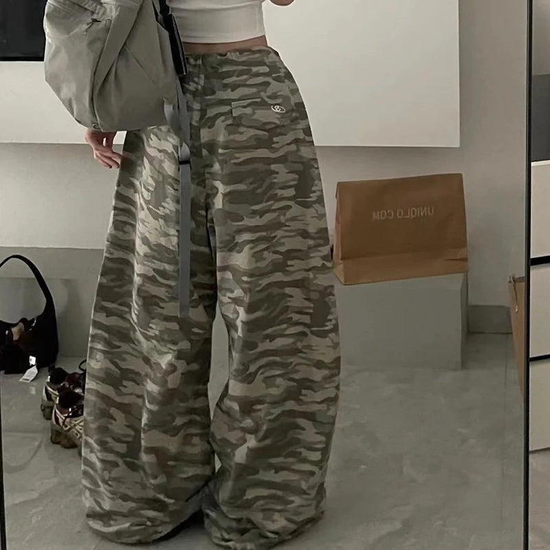 Y2k Camouflage Pants Hip Hop Baggy Pants Korean Drawstring Oversize Low Waist Summer Trousers