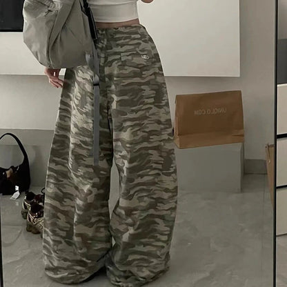 Y2k Camouflage Pants Hip Hop Baggy Pants Korean Drawstring Oversize Low Waist Summer Trousers