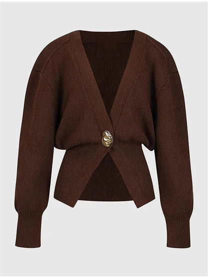 Knitwear V-neck Cardigan Coat for Long Sleeve Autumn Cropped Outwear Knit ’s Cardigan Top