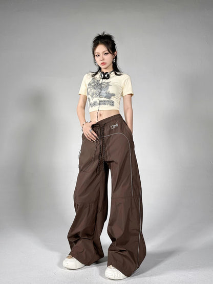Palazzo Pants Reflective Stripe Jogger Wide Leg Trousers Y2k Baggy Sweatpants Female Pantalon