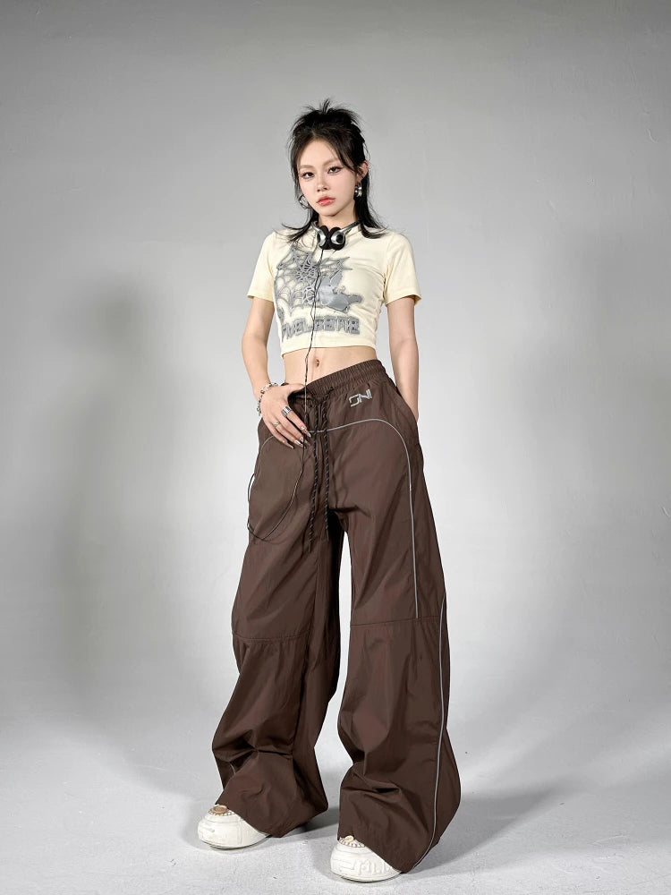 Palazzo Pants Reflective Stripe Jogger Wide Leg Trousers Y2k Baggy Sweatpants Female Pantalon
