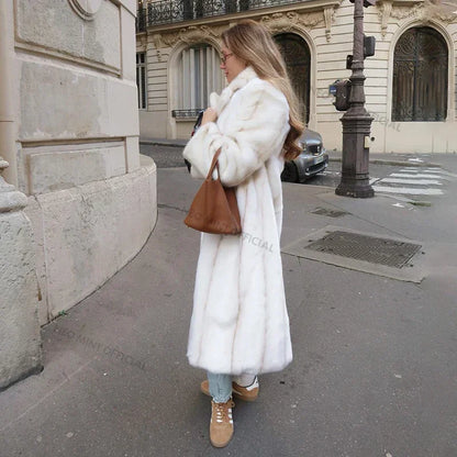 Winter Long Faux Mink Fur Coat High Street Furry Fur Jacket Brand Outerwear Overcoat
