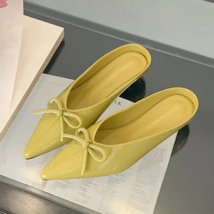 Summer Designer Slippers Bowknot Pointed Toe Heels Nonslip Sandals Mule Shoes Zapatos De Mujer