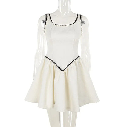 Slim Suspender Dress ’s Contrast Color Splice Sleeveless A-line Mini Dresses Female Party Club Clothes
