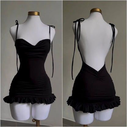 European and American New High End Y2k Open Back Lace Up Slim Fit Spicy Girl Short Skirt
