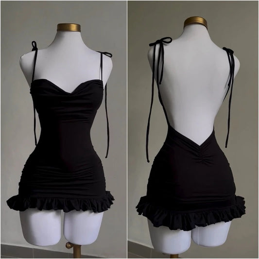 European and American New High End Y2k Open Back Lace Up Slim Fit Spicy Girl Short Skirt