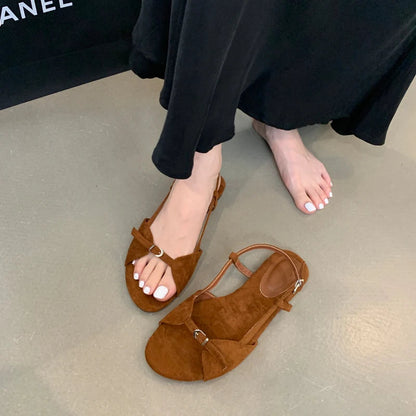 Silver Sandals Flats Brown Belt Buckle Shoes Summer Flats Sandal Comforts Sandalias De Mujer