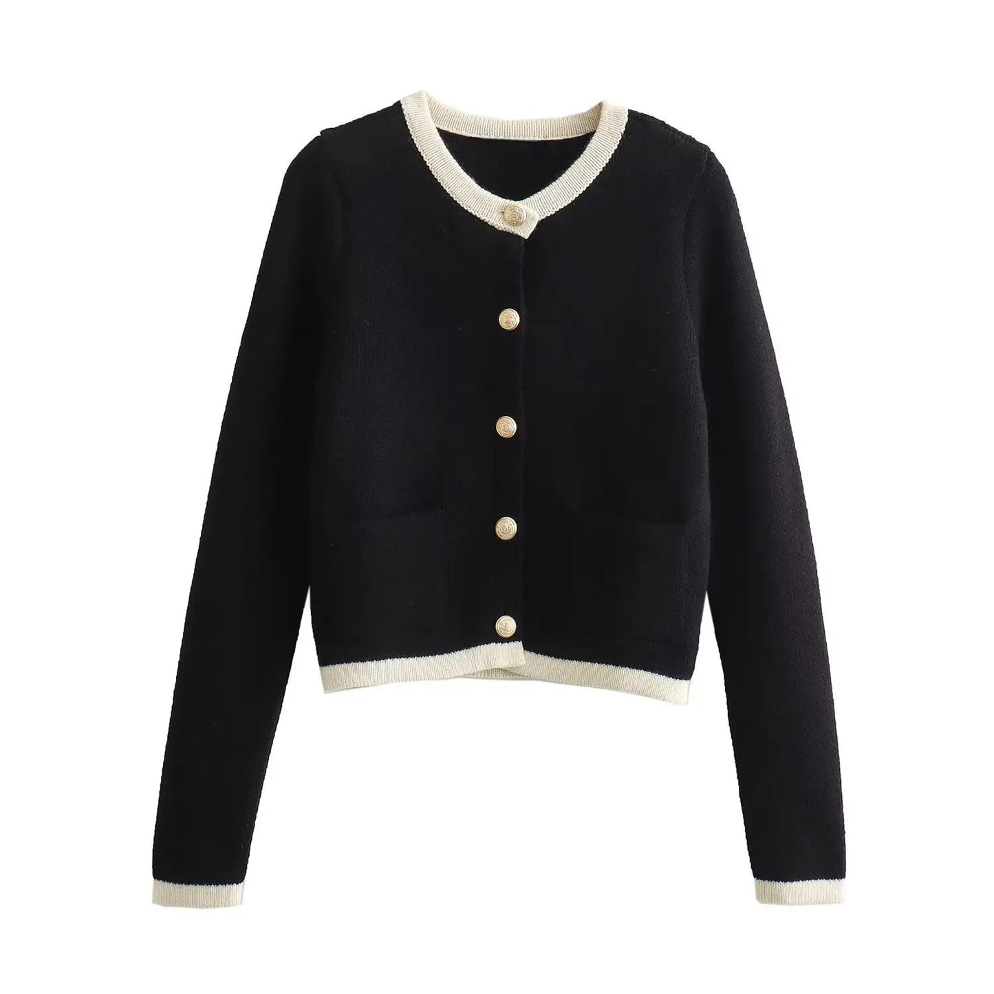 Patchwork Slim Sweater Cardigan for Woman Oneck Long Sleeve Single Breasted Sweaters Coat Allmatch Jumper