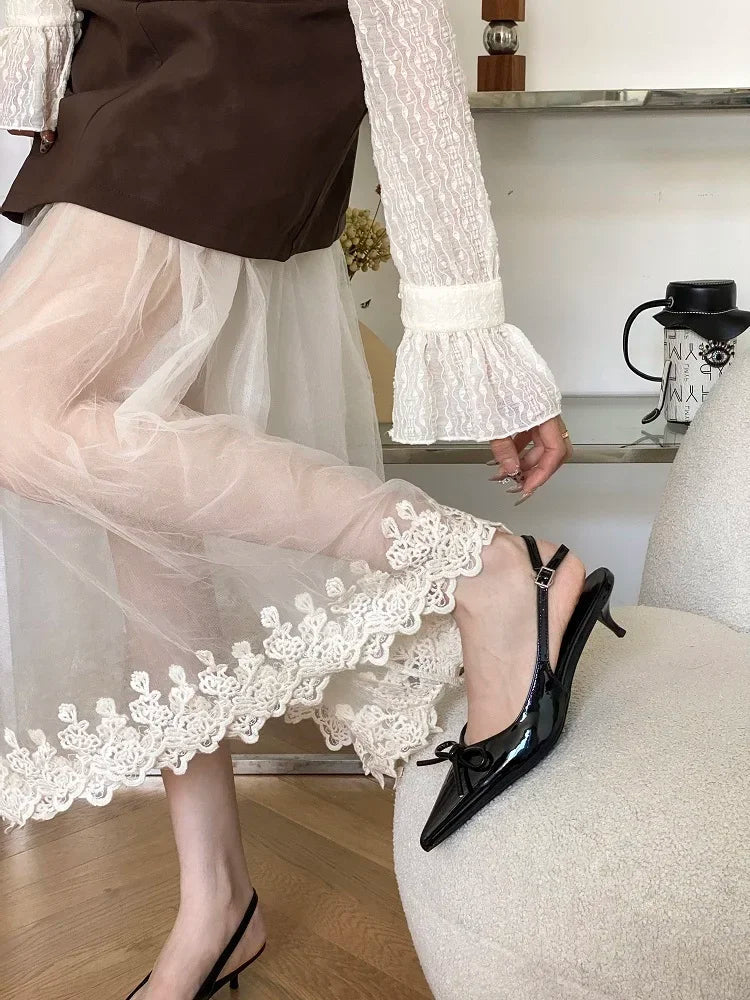 New Style Thin Low Heels Butterflyknot Woman Pumps Pointed Toe Buckle Strap Party Wedding Female Shoes