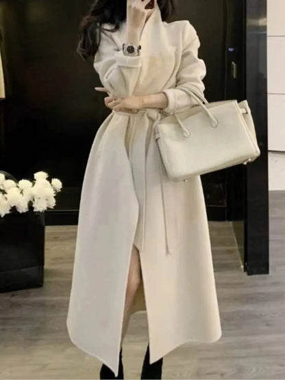 Winter Woolen Coat New Loose Outerwear Long Jackets With Belted Female Overcoats