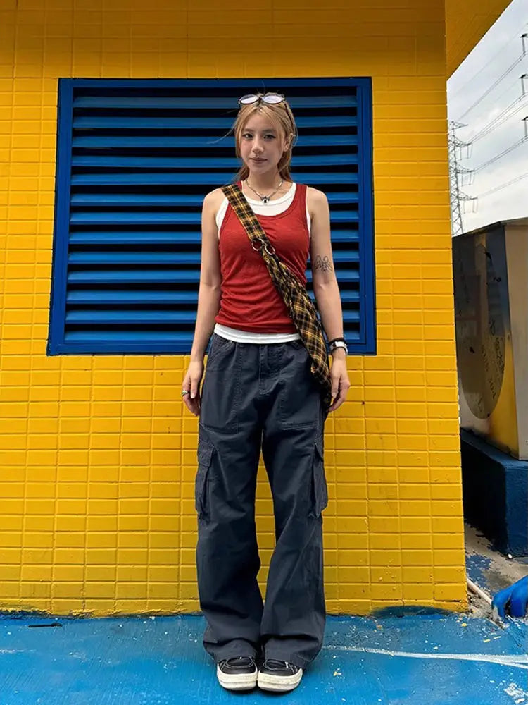 American Retro Multi Pocket Jeans for Y2k High Waist Loose Wide Leg Pants Early Autumn New Straight Trousers