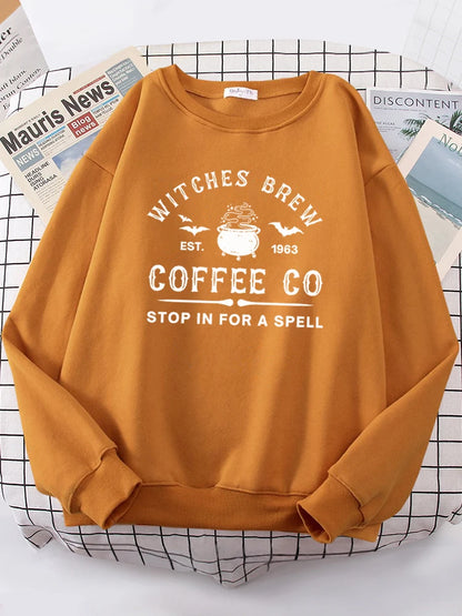 Witches Brew Coffee Letter Printing Simple Color Letter Printing Sweatshirts Long Sleeves Warm Pullover Clothes