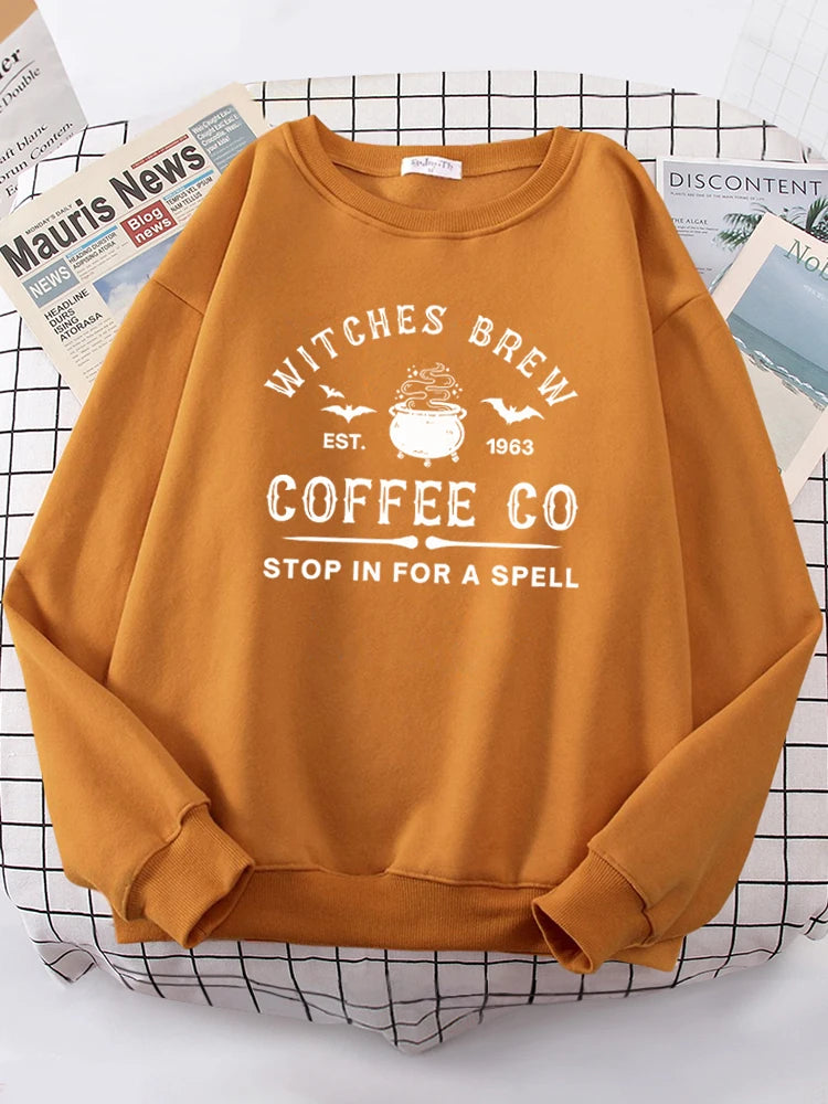 Witches Brew Coffee Letter Printing Simple Color Letter Printing Sweatshirts Long Sleeves Warm Pullover Clothes