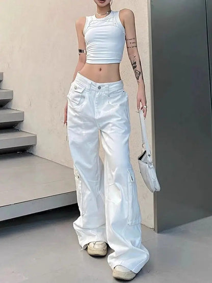 Low Waist Denim Pants Y2k Loose Korean Style Straight Wide Leg Cargo Jeans Harajuku Causal Trousers