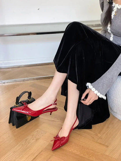 New Style Thin Low Heels Butterflyknot Woman Pumps Pointed Toe Buckle Strap Party Wedding Female Shoes