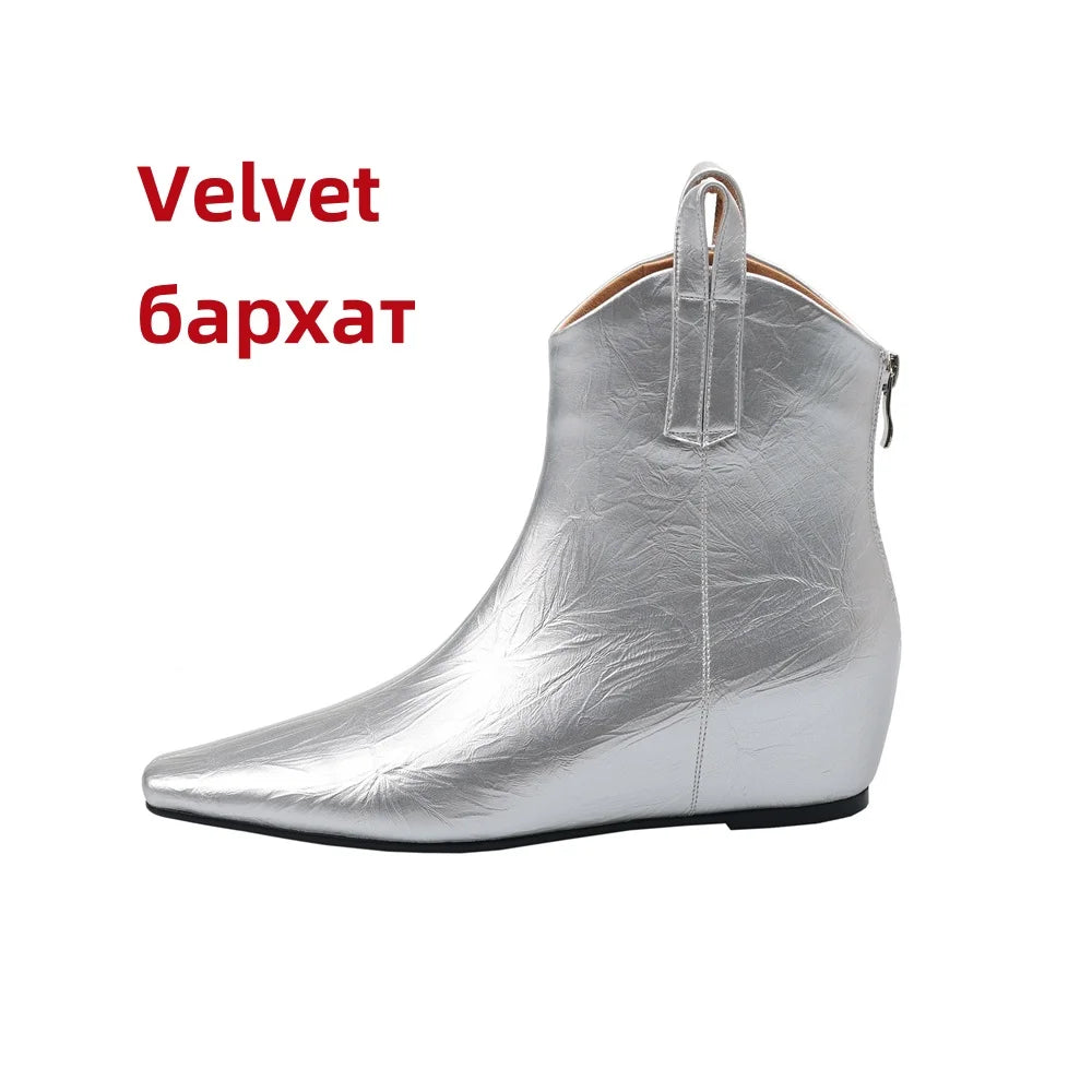 Wedges High Heels Ankle Boots Pointed Toe Office Pumps Side Zipper Easy Wear Short Warm Boots Shoes