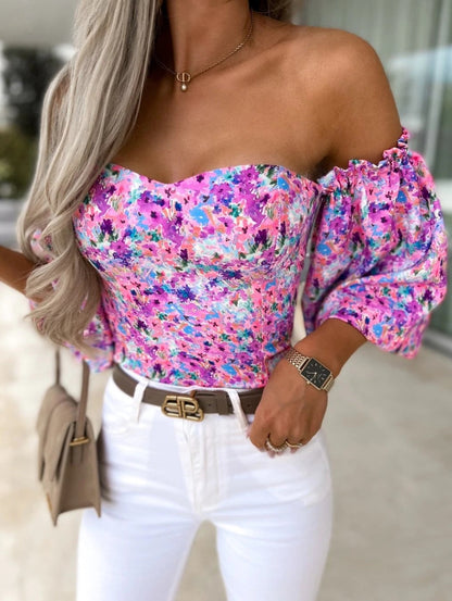 Top Summer Off Shoulder Blouses Holiday Slash Neck Tops