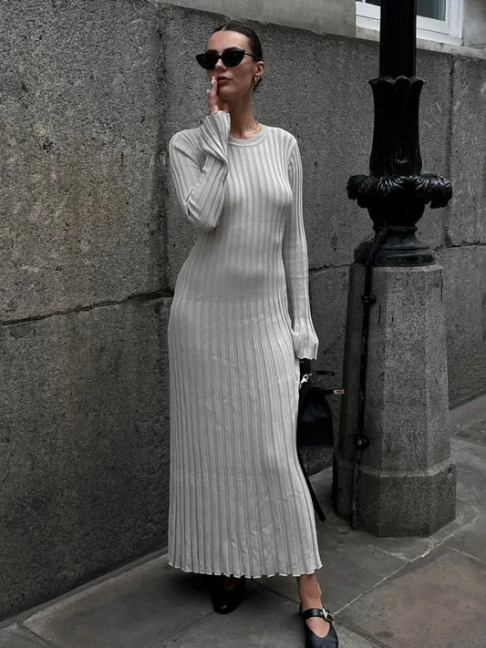 Fall Winter New Knitted Long Dress Female Slinky High Waist Rib Sweater Bodycon Dresses Lady Holiday Party Outfits