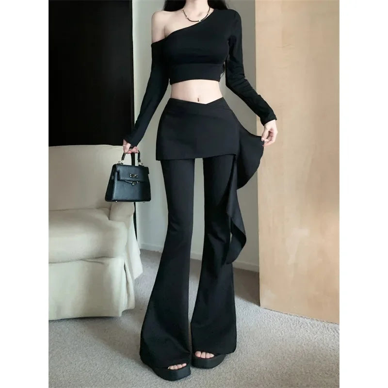 Korean Irregular Skirt Splicing Slim Pants Autumn New Color Allmatch Wide Leg Pants