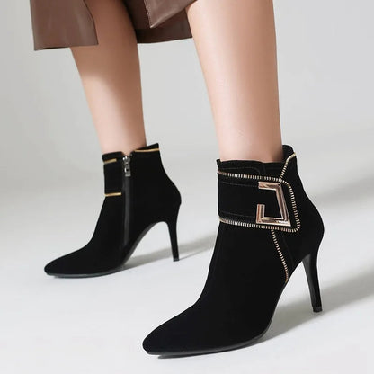 Western Denim Ankle Booties for Pointed Toe Zipper Daily Office High Heels Stilet Boots Autumn Trend New Shoes 3345
