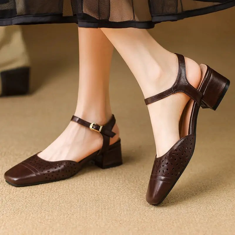 Sandals Square Toe Thick Heels 3.5cm Buckle Strap Breathable Small Size 31 32 33 Sweet Daily Shoes