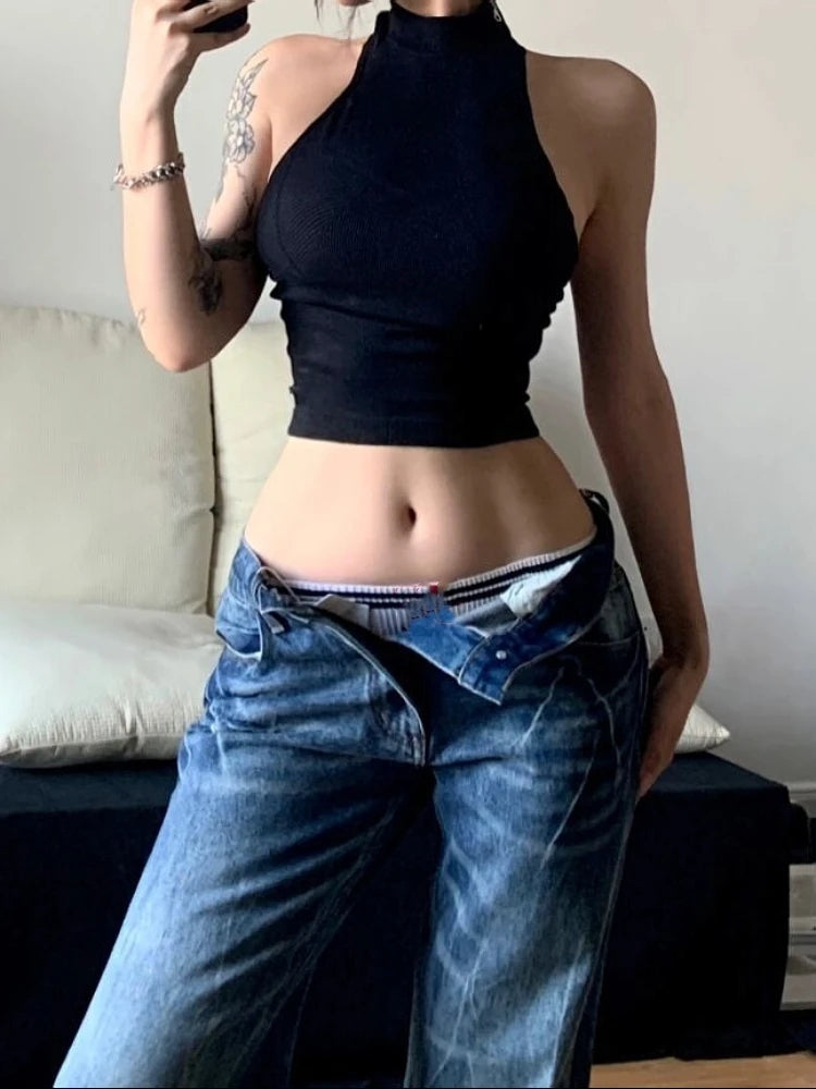 Korean Classical Jeans Straight Leg Simple Jeans Grunge Harajuku Blue Denim Pants Y2k Tide Aesthetic