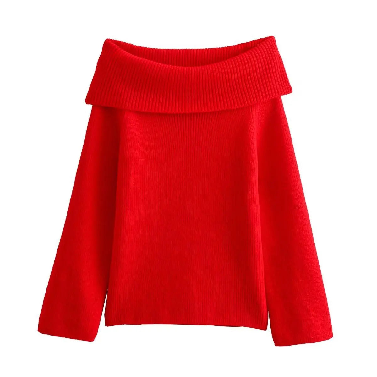 Offshoulder Knit Sweater Pullover for Slim High Street Loose Patchwork Camisola Knitwear Top