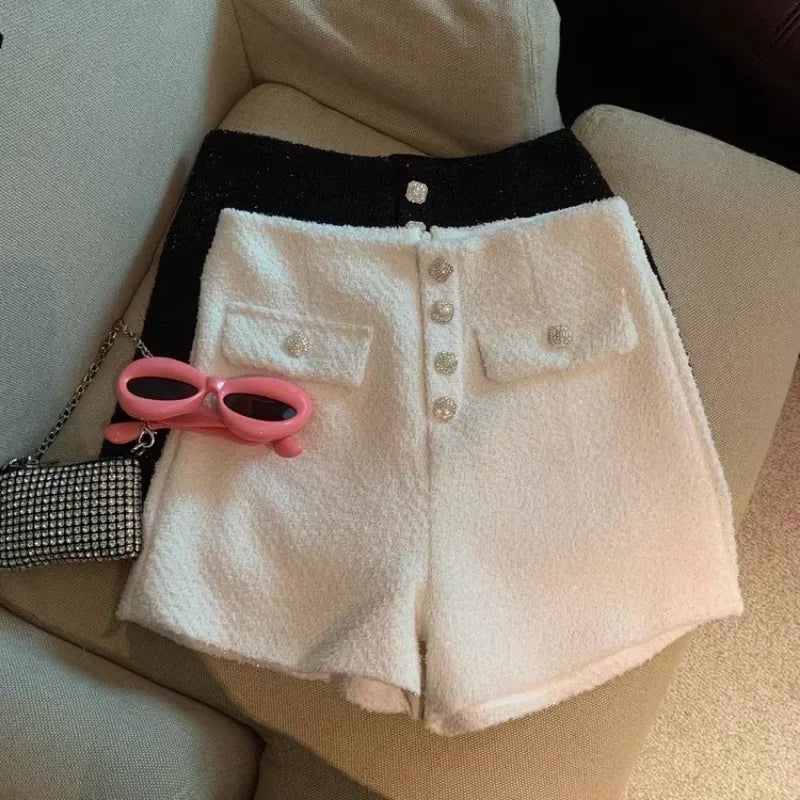Sweet Hot Girl High Waisted Single Breasted Shorts for Autumn and Winter Aline Shorts Female Clothes