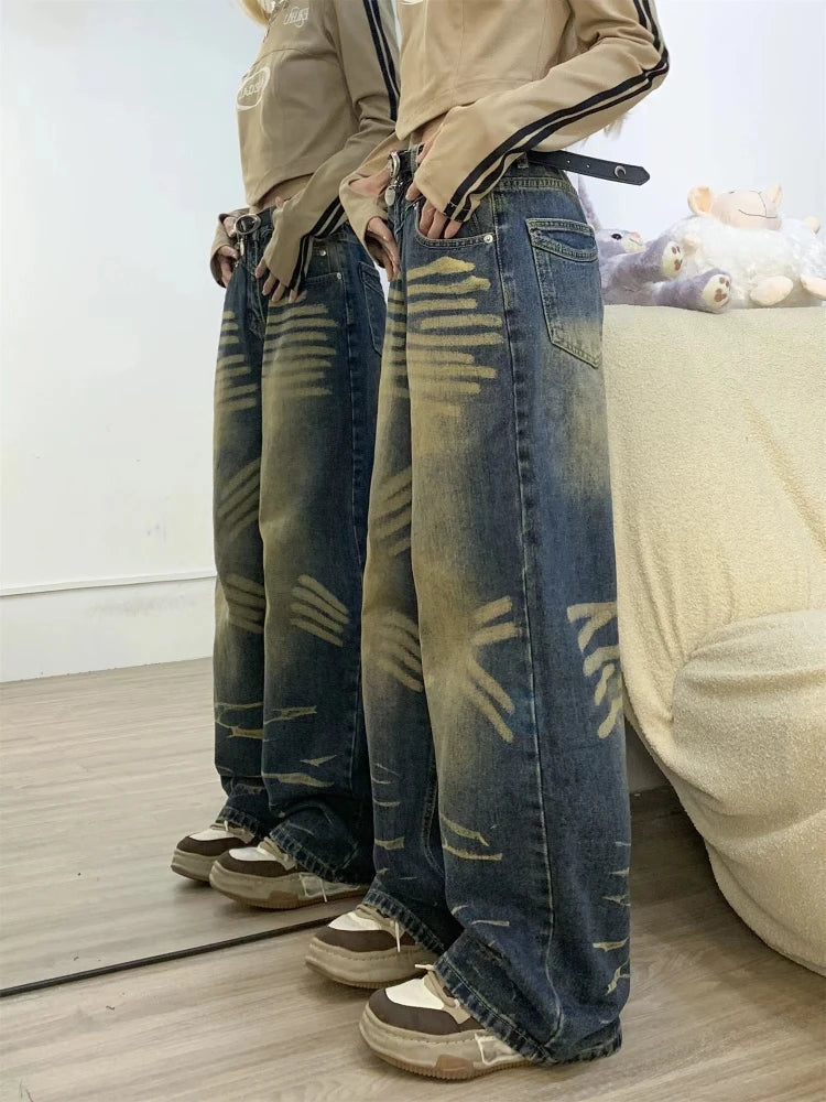 Y2k Oversized Jeans Woman Hip Hop Blue Kpop Wide Leg High Waist Denim Pants Causal Bottoms Mujer