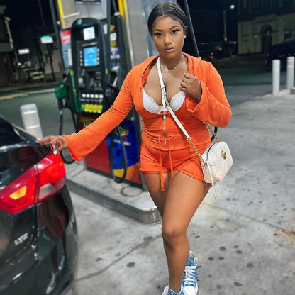 Long Sleeves Hooded Zip Up Romper