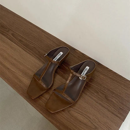 Summer Slipper Square Heels Sandals Square Toe Party Wedding Shoes Slip on Beach Slides Mujer